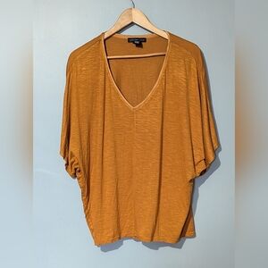 Joan Vass New‎ York Mustard Yellow Heathered Short Sleeve Top Women's XL